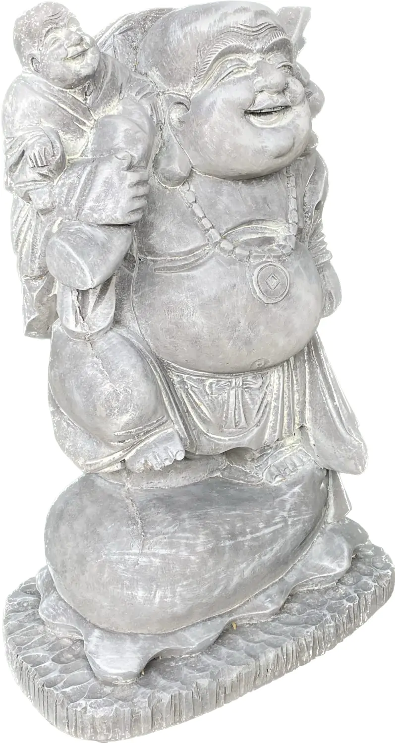  Product image 4 of the product “Sammo - Standing Chinese Buddha with small Buddha on shoulder, 55cm H | cast stone ”